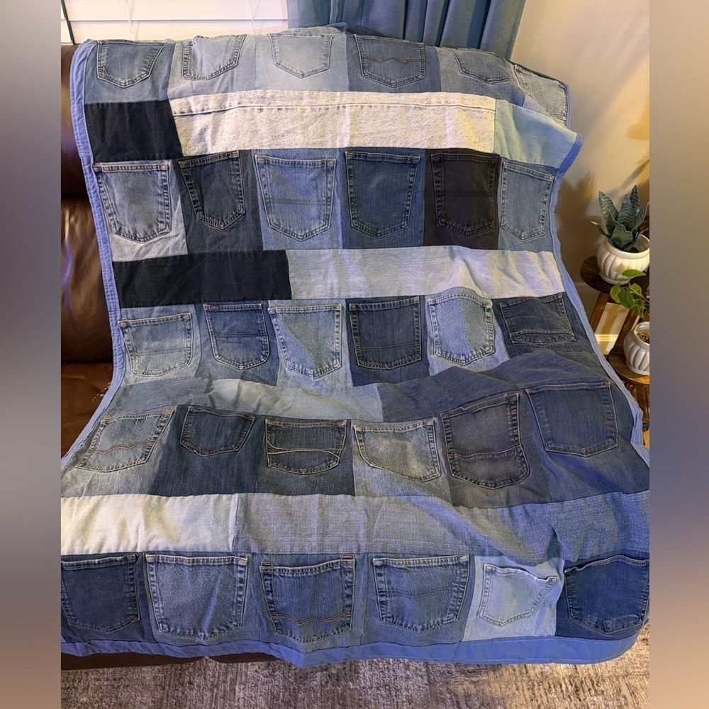 Vintage patchwork Upcycled denim and flannel quilt